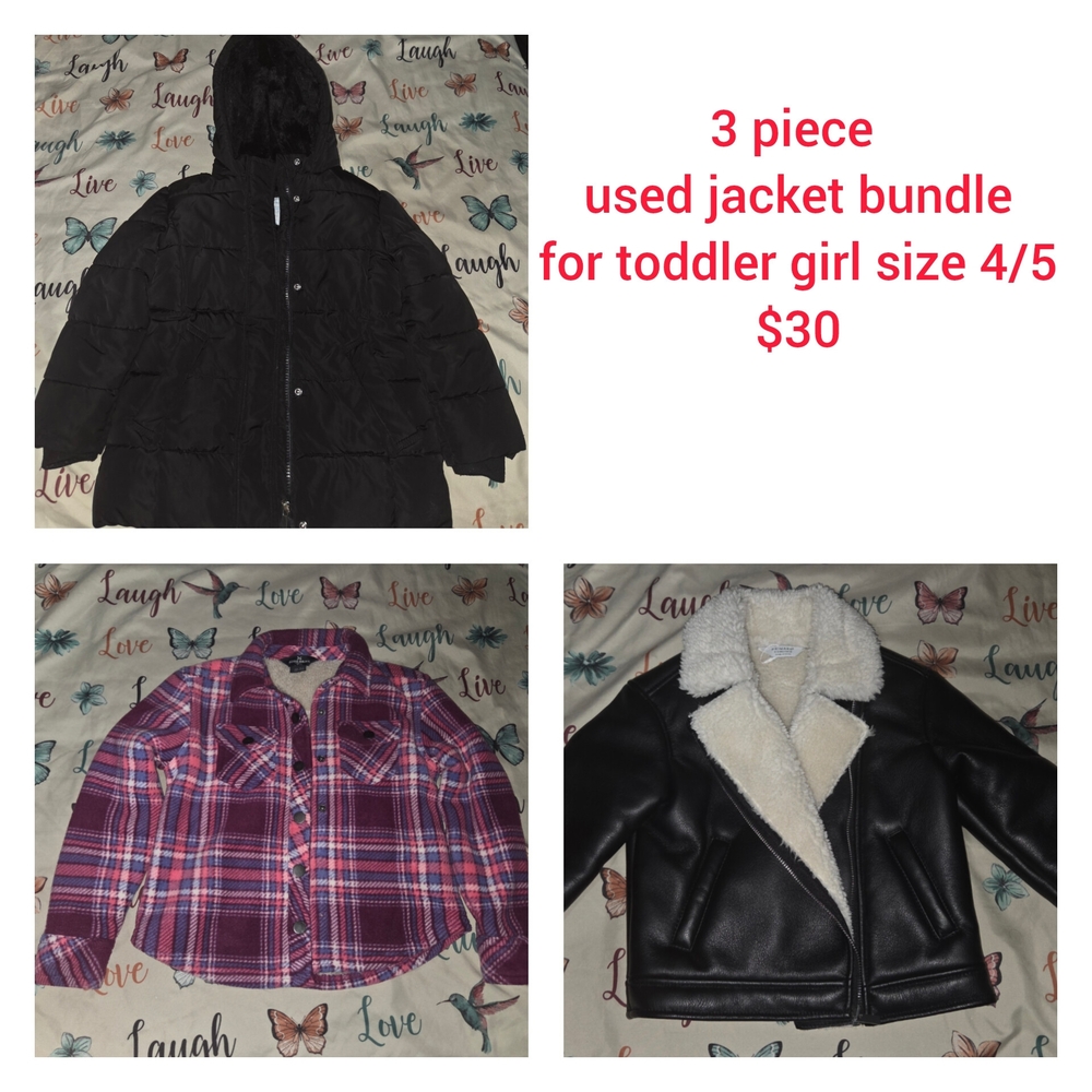 Toddler Girl Winter Jacket Bundle - Black, Plaid, Faux Leather Size 4/5